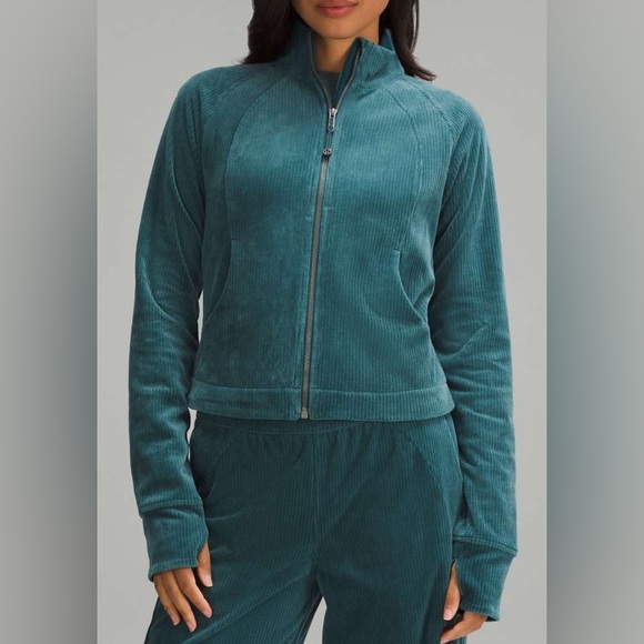 NWOT Lululemon Scuba Track Jacket *Velvet Cord Storm Teal - Picture 1 of 9